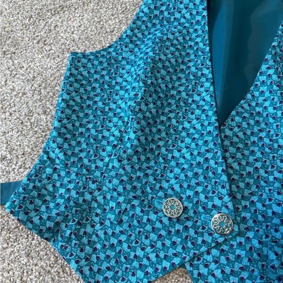 Handmade Teal Patterned Vest with Buttons Size‎ Medium - Picture 2 of 8